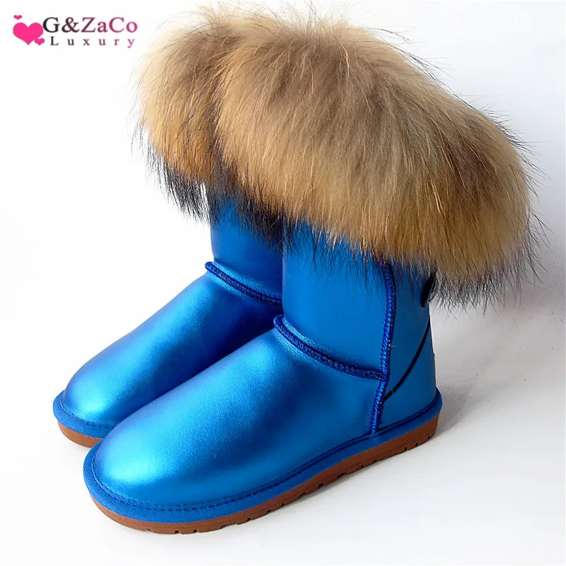 G &amp Zaco/Роскошные брендовые зимние сапоги с натуральным лисьим мехом цвет синий