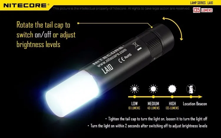 NITECORE LA10 135LMs LA10 CRI 75LMs мини EDC Nichia CREE XP-G2 S3 светодиодный фонарик AA для чтения, уличный фонарь для кемпинга
