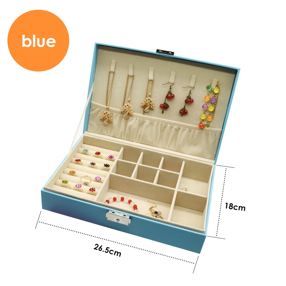 blue Коробки для ювелирных изделий деревянные серьги-гвоздики для хранения ювелирных изделий ожерелье с бусинами-кубиками серьги для хранения Шкатулка Высококачественная кожа Многоцветный большое пространство - Цвет: blue