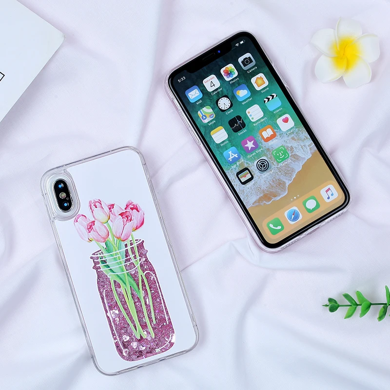 Liquid Glitter Case For iPhone X Silicone TPU PC Bottle Quicksand Cover 5 5S SE 6 6s 7 8 Plus Dynamic Fundas |