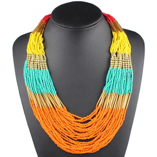 Yellow Green Orange Claire jin, винтажное разноцветное ожерелье с маленькими бусинами, многослойное ожерелье для женщин, модное массивное ожерелье, богемное ювелирное изделие - Окраска металла: Yellow Green Orange