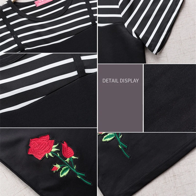 Женское платье с вышивкой в полоску черное свободное повседневное винтажное