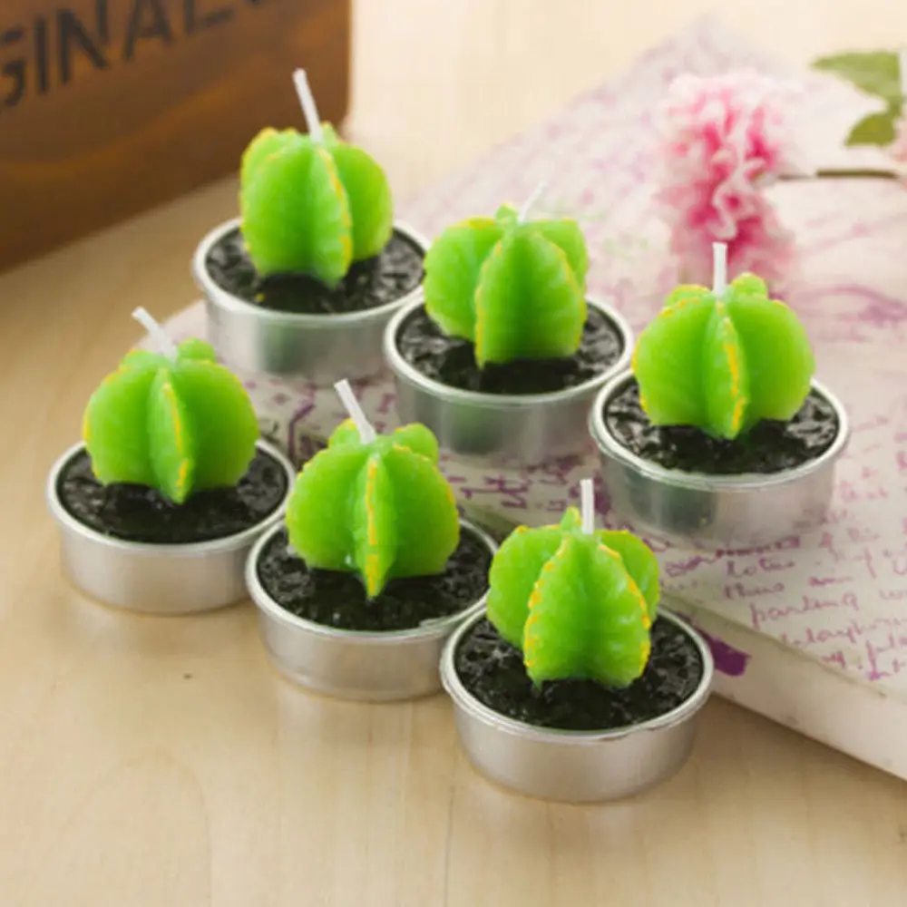 6Pcs/set Decorative Tea Light Candles Non-spill Cactus Candle for Xmas Party Wedding Decoration Birthday durable | Дом и сад
