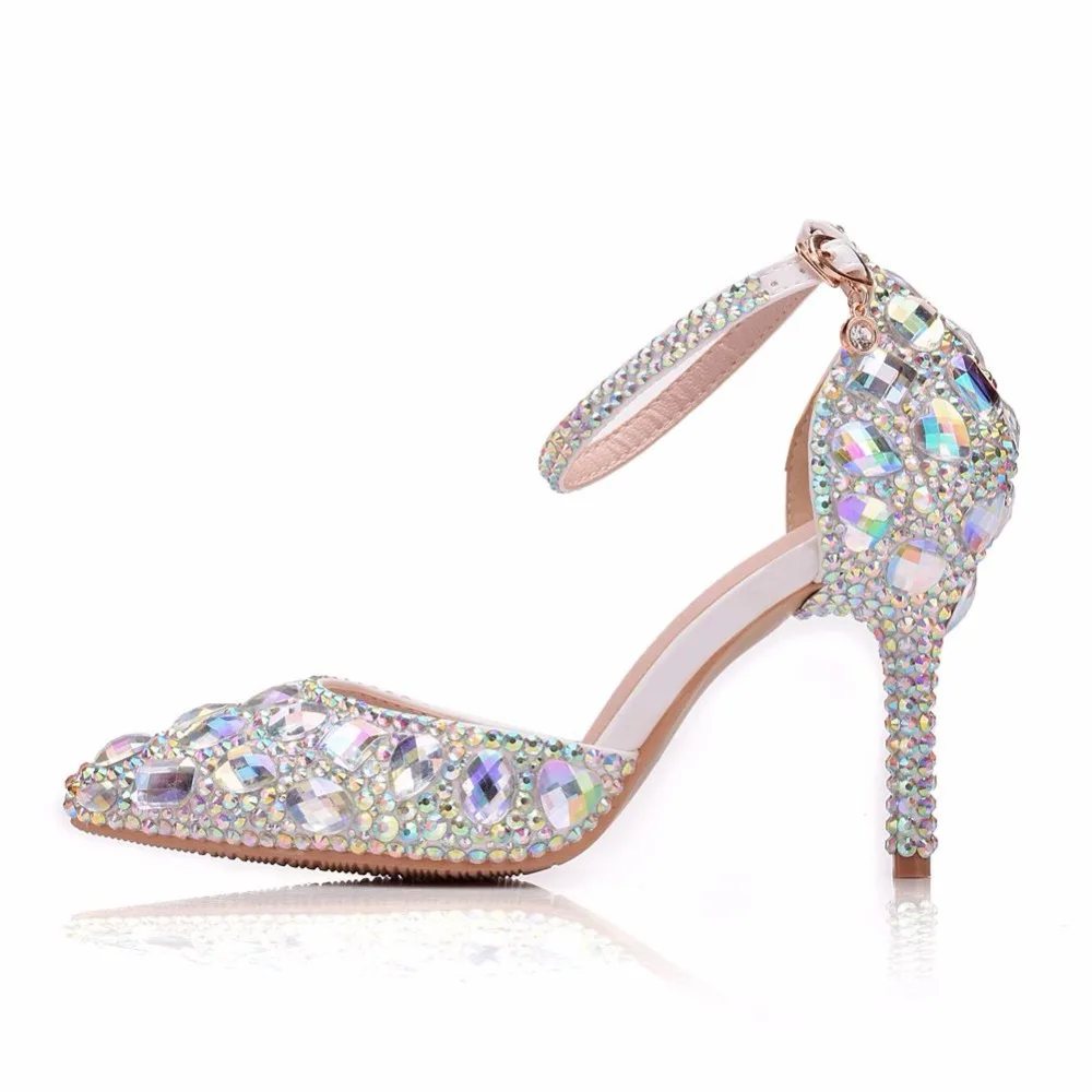 Женская свадебная обувь со стразами; красивая обувь со стразами; обувь для невесты; модельные туфли принцессы; туфли-лодочки на высоком каблуке; маленькие и большие размеры