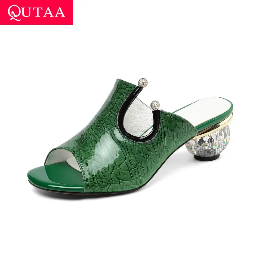 QUTAA/2019 женские босоножки из натуральной кожи открытый носок Модные на высоком