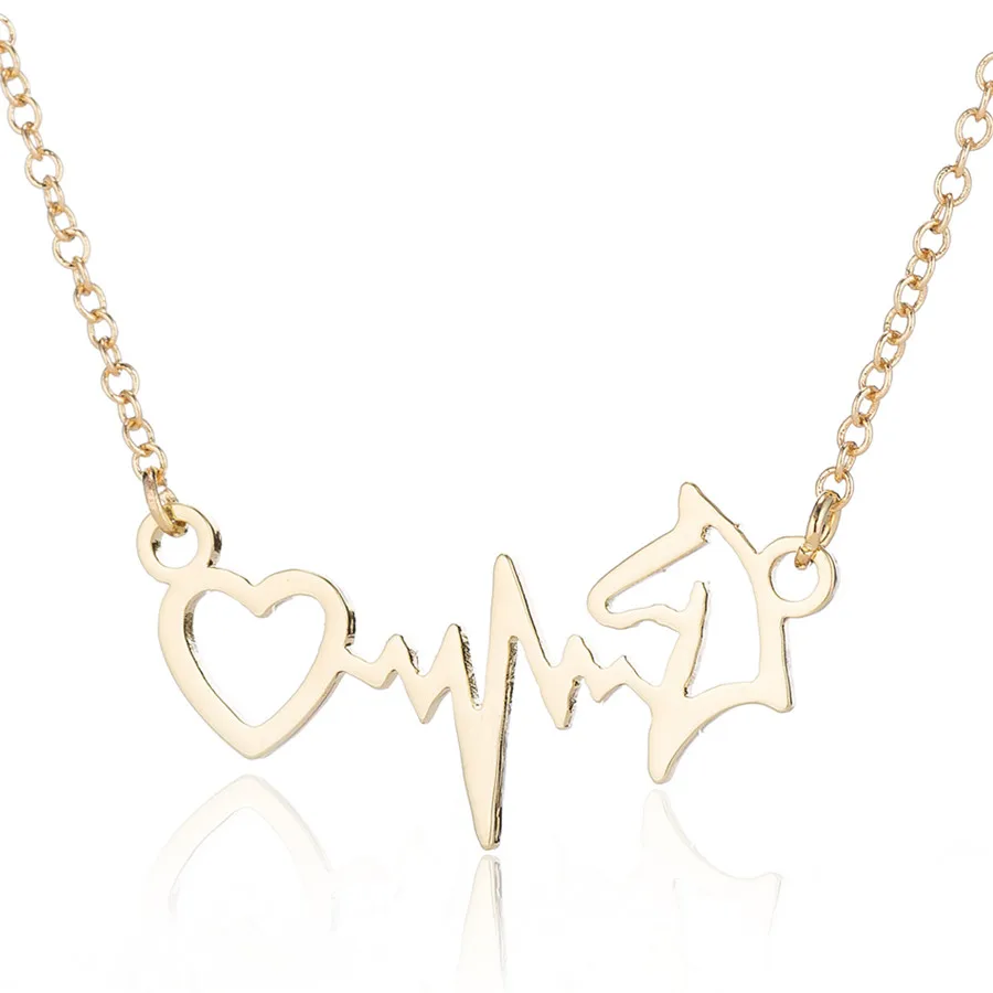 Gold Necklaces Yiustar электрокардиограмма ЭКГ подвеска в форме лошадиной головы ожерелья для женщин из нержавеющей стали ожерелья Модные ювелирные изделия цепочка чокер - Окраска металла: Gold Necklaces