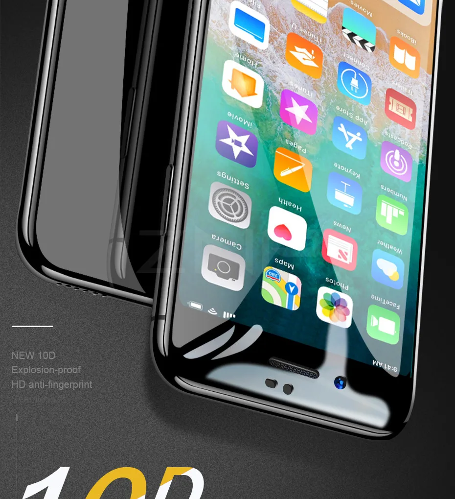 ZNP Защитное стекло для iPhone 6 6s Plus X Xs Max XR закаленное защитное стекло 10D с закругленными краями для iPhone 7 8 Plus