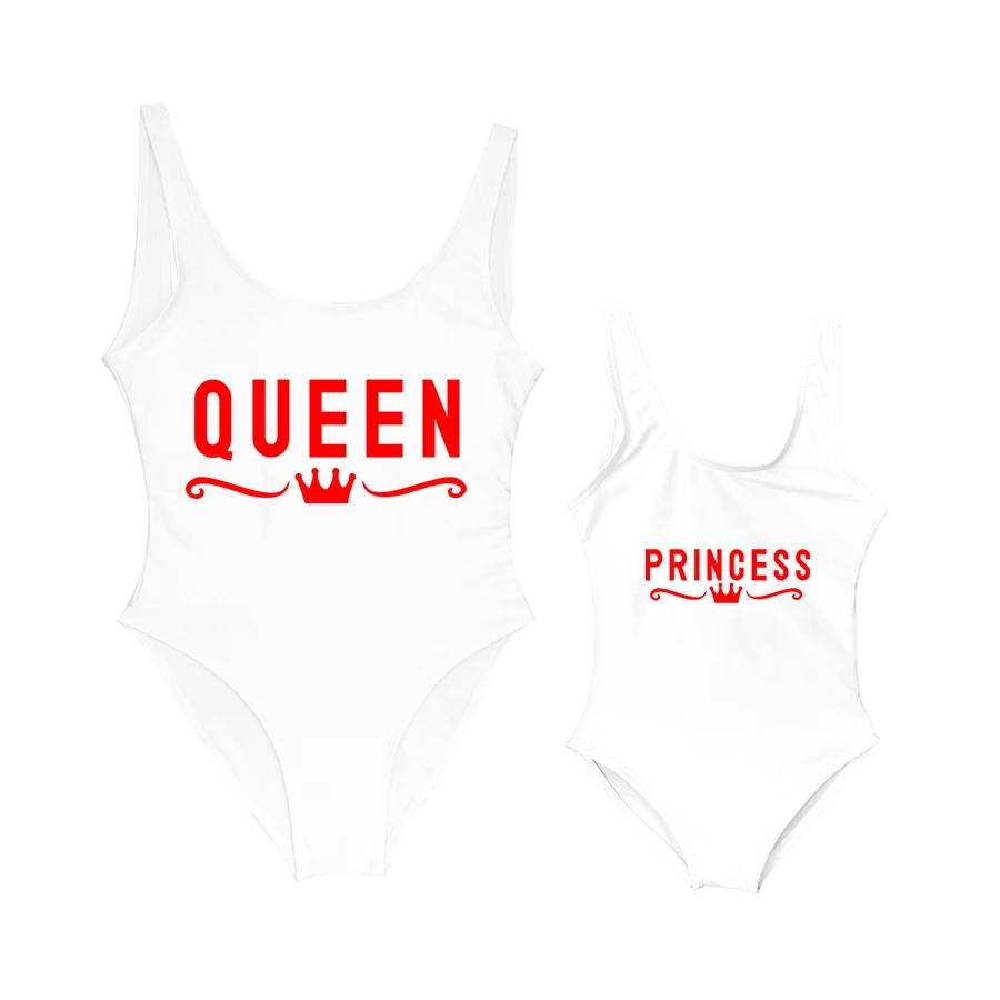 Слитный купальник для мамы и дочки с надписью Queen &amp Princess купальники ребенка
