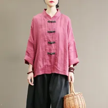 Женские винтажные рубашки Johnature Однотонные блузки с подставкой