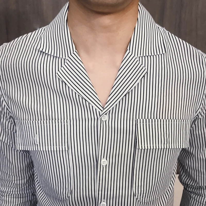 Мода 2019 рубашка мужская брендовая новая облегающая полосатая мужские рубашки с