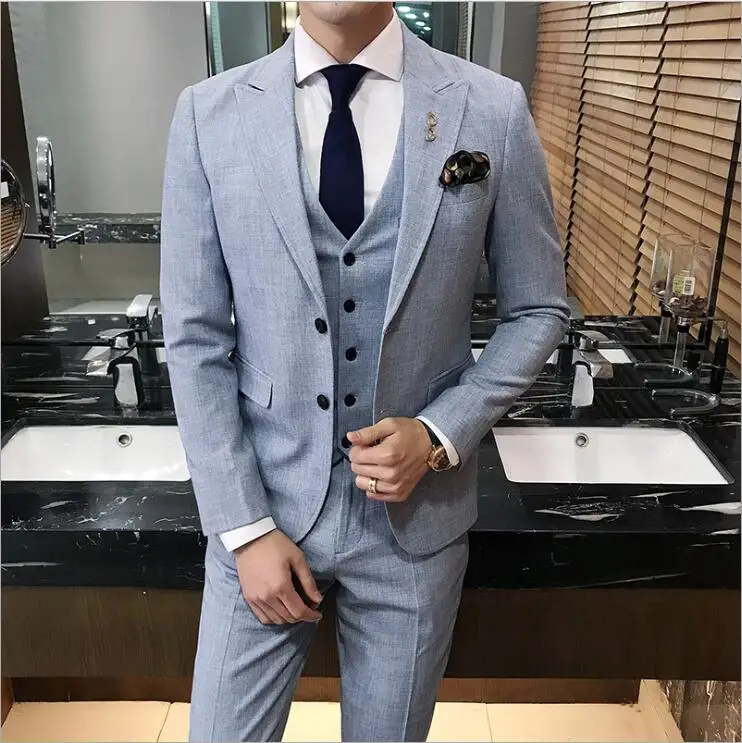 Мужской костюм из пиджака и брюк темно синий с 2 пуговицами классические