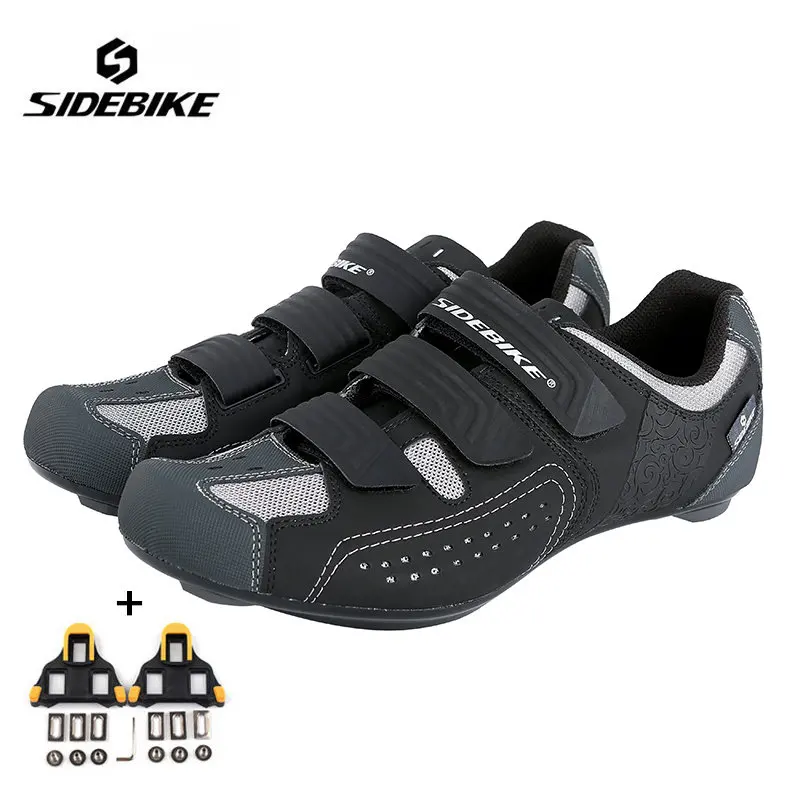 gray with cleats Sidebike/Профессиональная обувь для велоспорта для мужчин и женщин; обувь для гонок и шоссейного велосипеда; самофиксирующиеся дышащие спортивные кроссовки для велоспорта; ультралегкие кроссовки - Цвет: gray with cleats