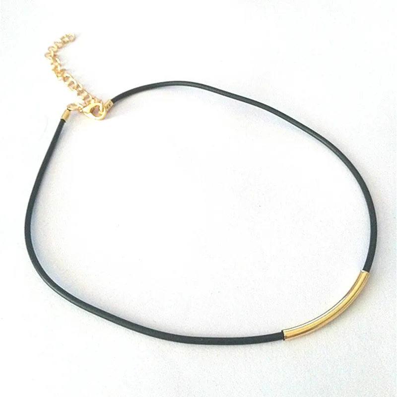 Новый шикарный простой черный кожаный сплав ожерелье-чокер изогнутая трубка