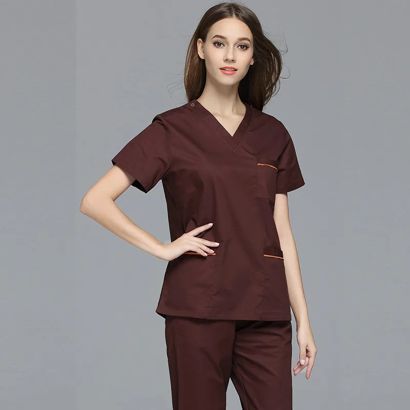 Медицинская форма V-Neck больничные наборы скрабов Cinic Doctor's одежда дышащий Женский медицинский костюм для лаборатории пальто медицинская куртка+ брюки