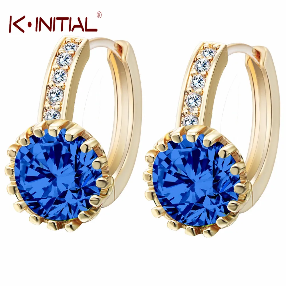 

Kinitial 1Pair Fashion Hoop Earrings For Women High Quality Jewelry Red/Green/Pink/Brown/Blue Cubic Zirconia Huggies Earrings