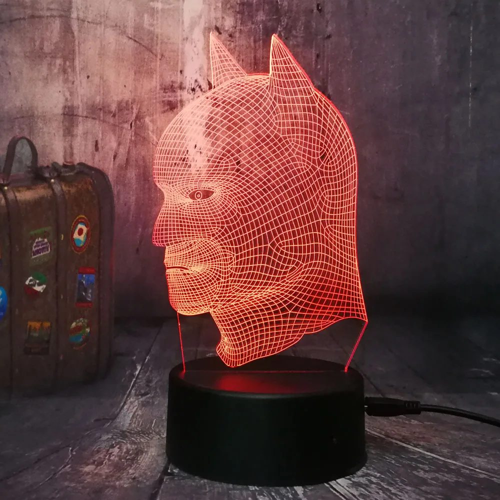 Блеск Прохладный DC Hero головой Бэтмена 3D светодиодный ночной Светильник USB