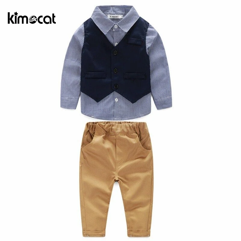

Kimocat Autumn Winter sets gentleman kids clothes Cotton boys clothes 3pcs/set shirt+vest+pants roupas infantis menino 9-12M