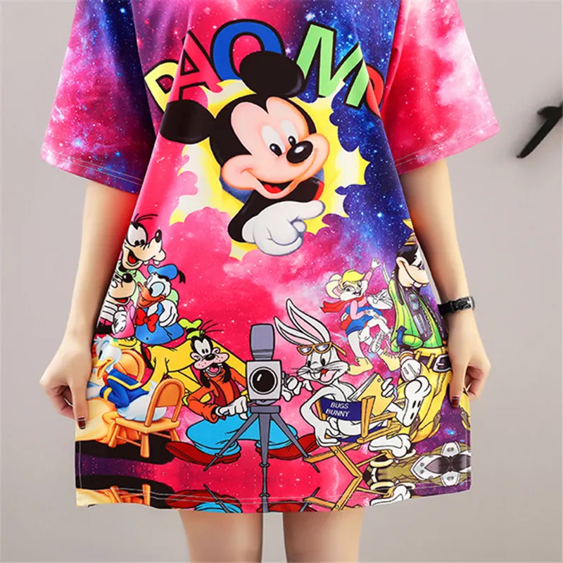 Женское платье с круглым вырезом Свободный пуловер короткими рукавами и принтом