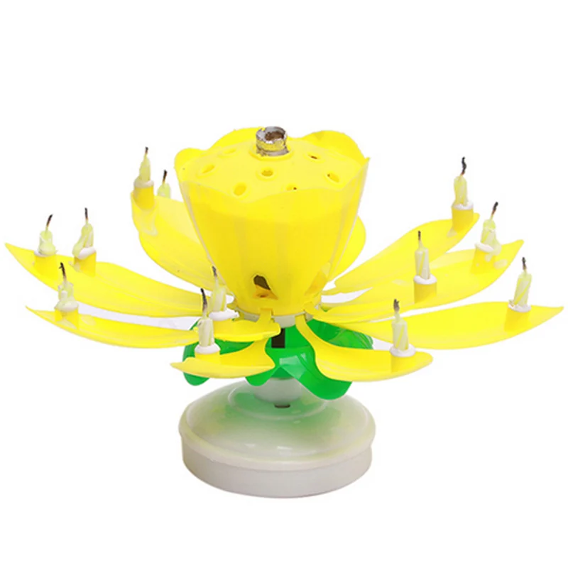 Цвет: желтый Innovative Cake Musical Candle Lotus Flower Rotating Happy Birthdays Candle Party DIY Cake Decoration 14 Candles For Kids LC - Цвет: Цвет: желтый