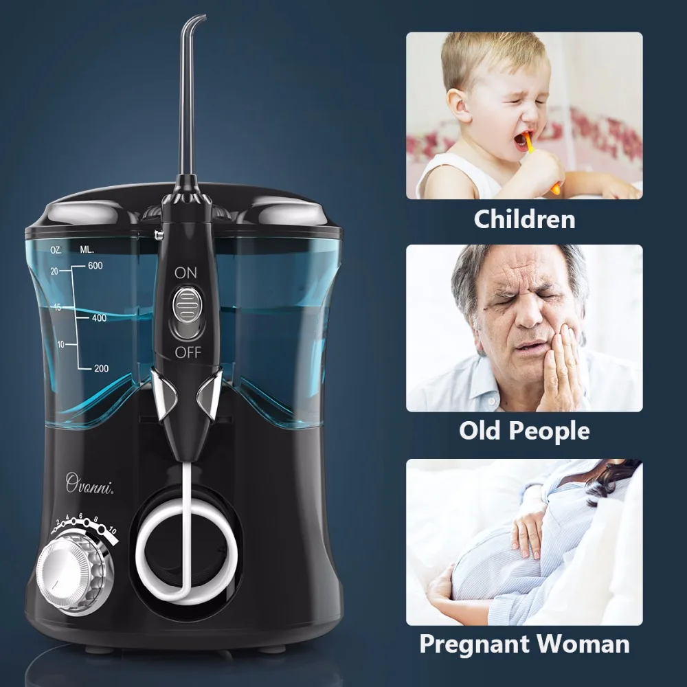 Зубной ирригатор для полости рта ovanni Flosser 7 струй 10 настроек давления 600 мл большой емкости резервуар для воды семейный набор для орошения полости рта