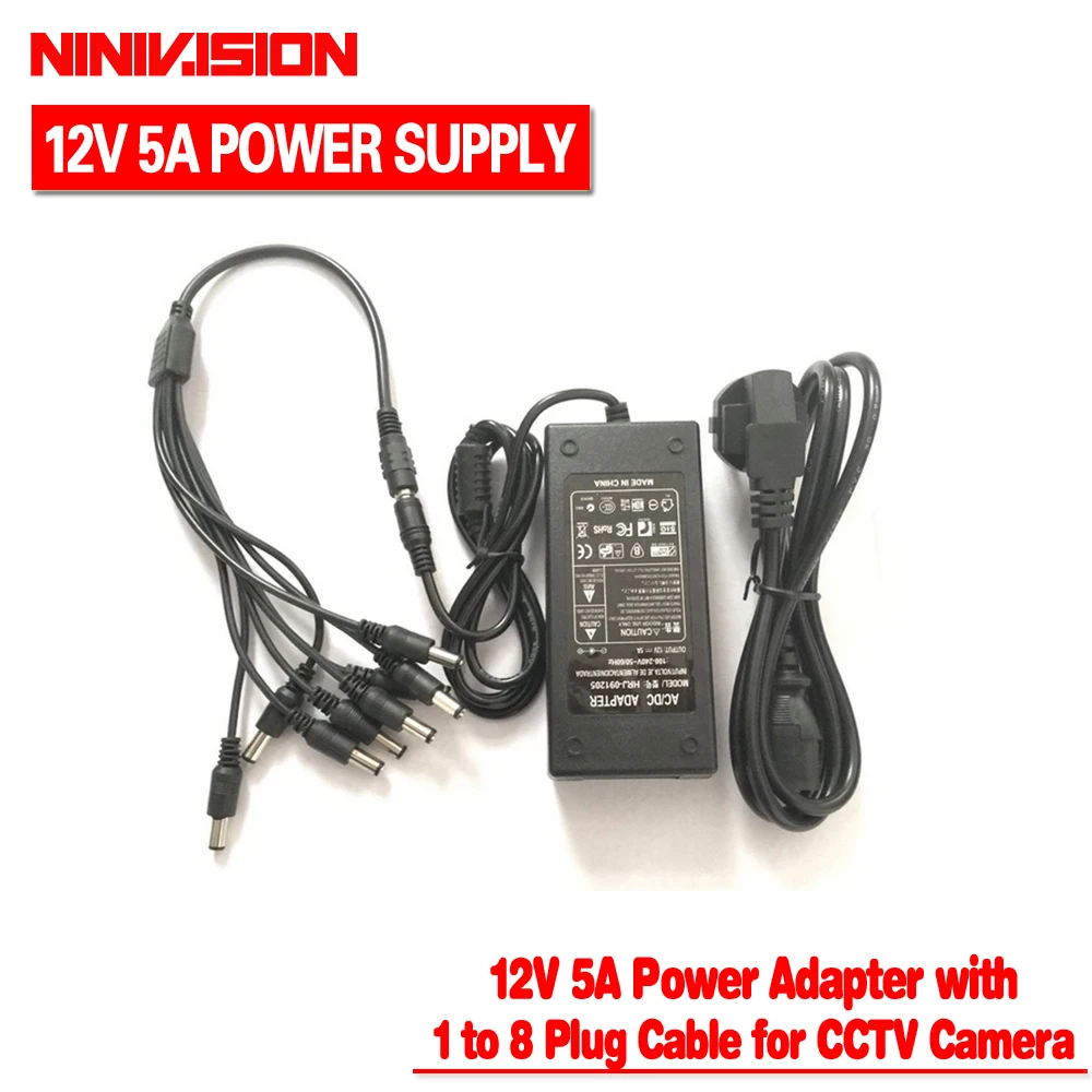 NINIVISION 12V 5A 8CH источник питания CCTV камера блок питания 8 портов DC+ косичка пальто DC 12V адаптер питания