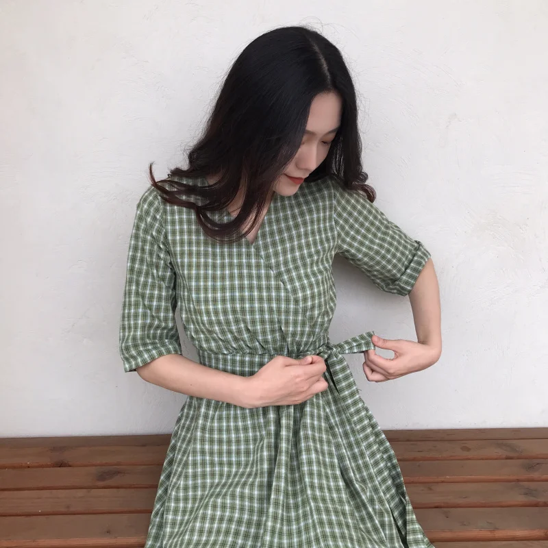 

Vintage lattice Dress Women Long Dress Elegant Lady Summer Dress 2019 Short Sleeve High Waist A-Line Dress Plus Size