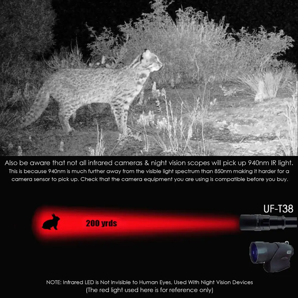 UniqueFire 1605 IR 940NM светодиодный фонарик зум объектив 38 мм инфракрасный свет лампа