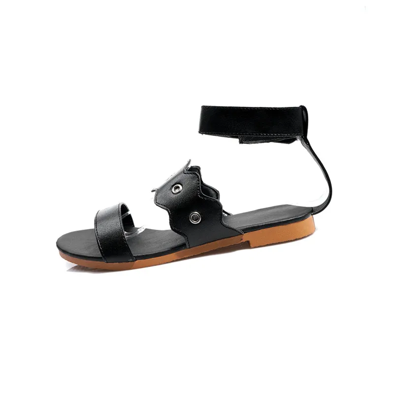 Женские сандалии на плоской подошве MORAZORA однотонные удобные в римском стиле лето