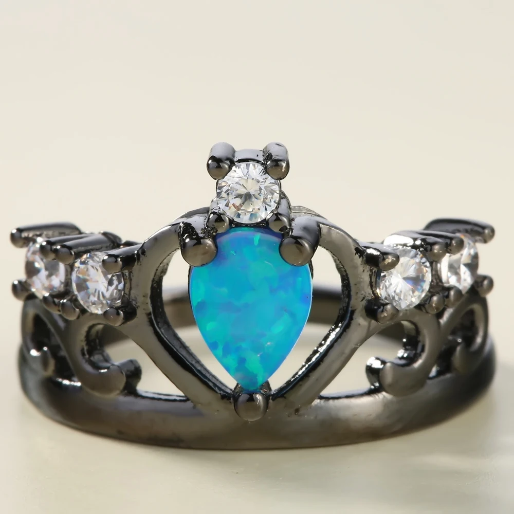 Шарм Зеленый CZ огненный опал камень Обручальное кольцо Новый princess crown женщины