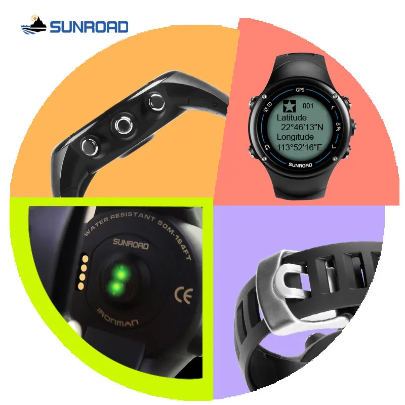 SUNROAD, Смарт gps, мужские цифровые часы с пульсом, 50 м, водонепроницаемые, USB зарядка, для бега, пешего туризма, Joggling, наручные часы