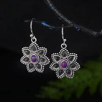 vintage earring thai silver purple dragon crystal petals earring for vintage women earring american peach flower fashion jewelry