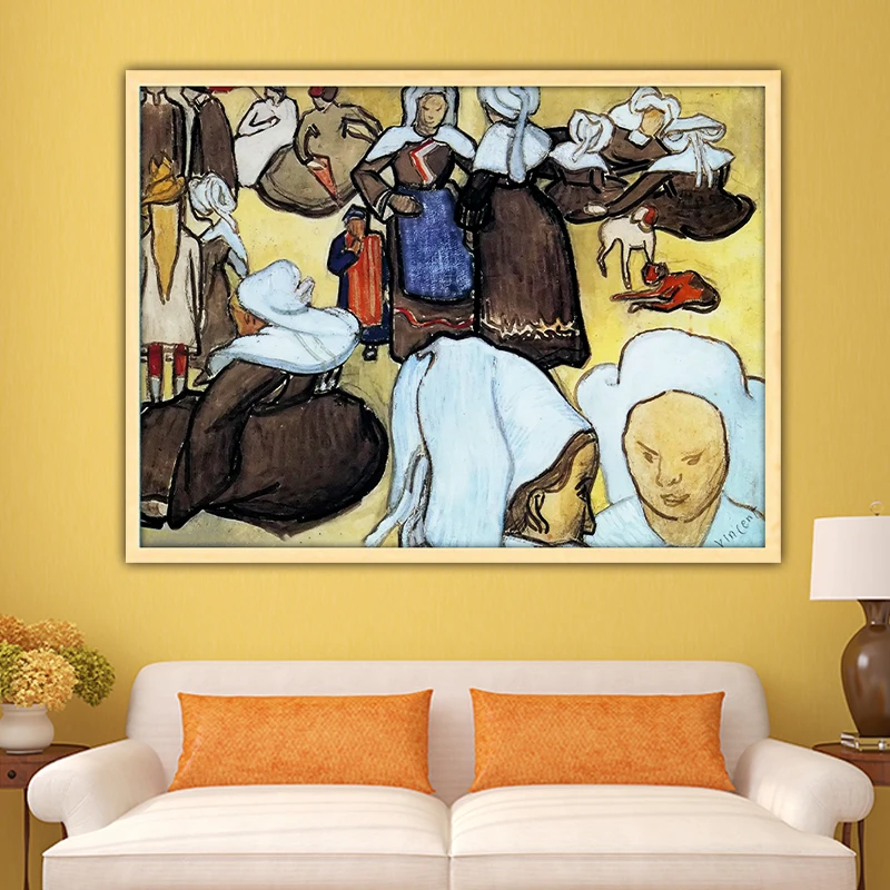 Van Gogh breton women and children diy by numbers art paint impressionist adult hand drawing living room decoration color | Дом и сад