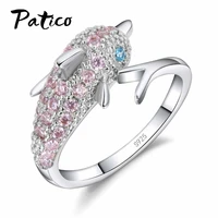luxury 925 sterling silver ring for women girl gift pink cubic zircon blue eyes dolphin austrian crystal party bague
