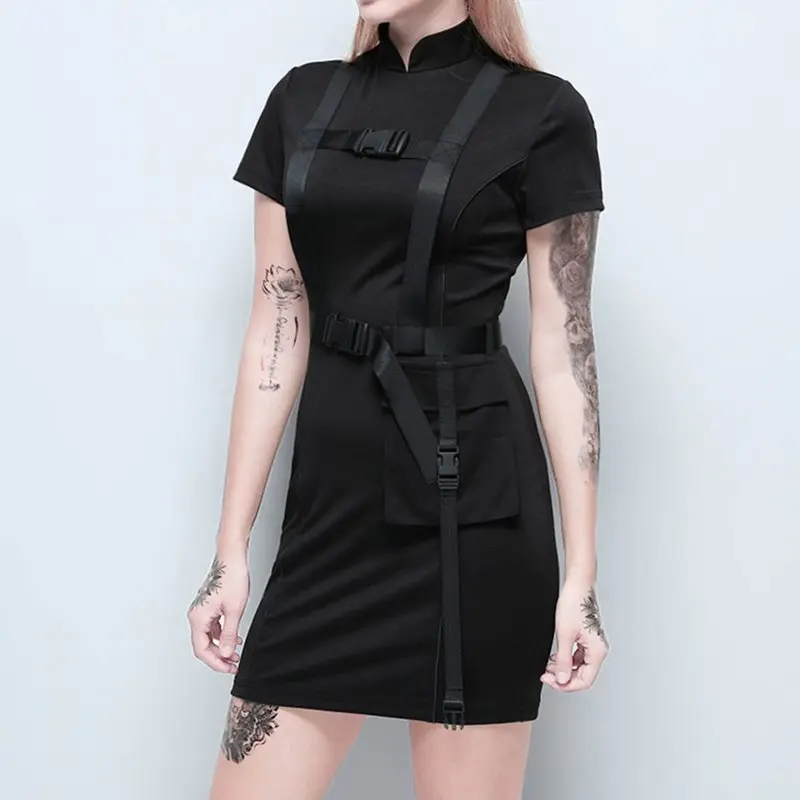 Женское мини платье в готическом стиле повседневное облегающее с поясом офисное