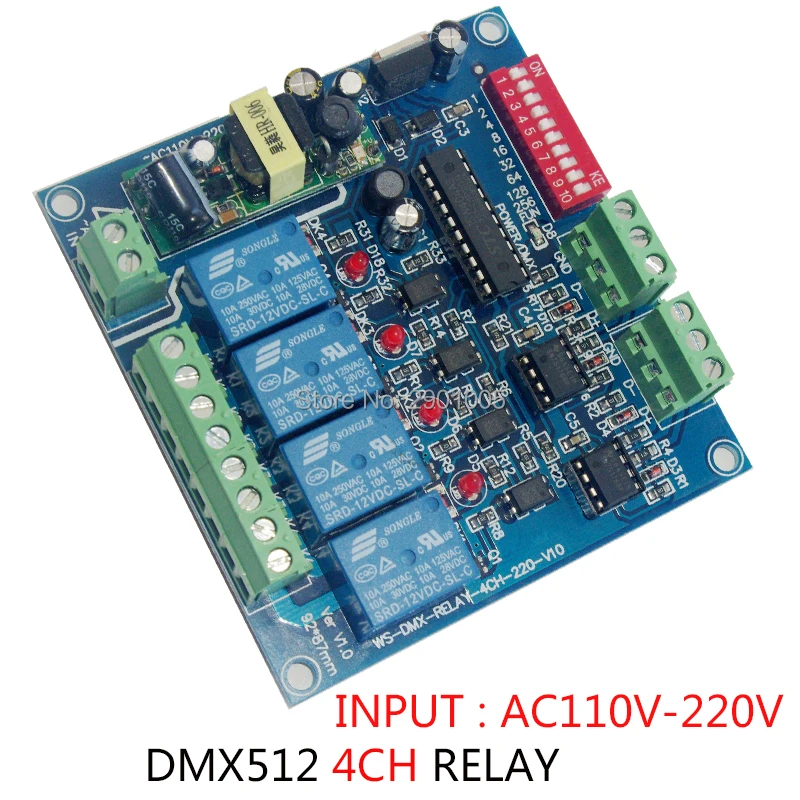 

4CH RELAY DMX512 DECODER 3pin led Controller Input AC110V ~ 220V,Output 4 Group Relay switch each channel 4A