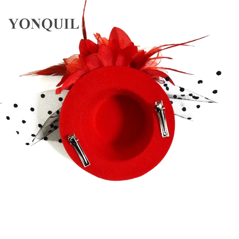 Women Girl Hair Clip Lace Feather Mini Top Hat Fascinators Fancy Party Dress Fabric Flower DIY Accessories 6 Colors FS81 | Свадьбы и