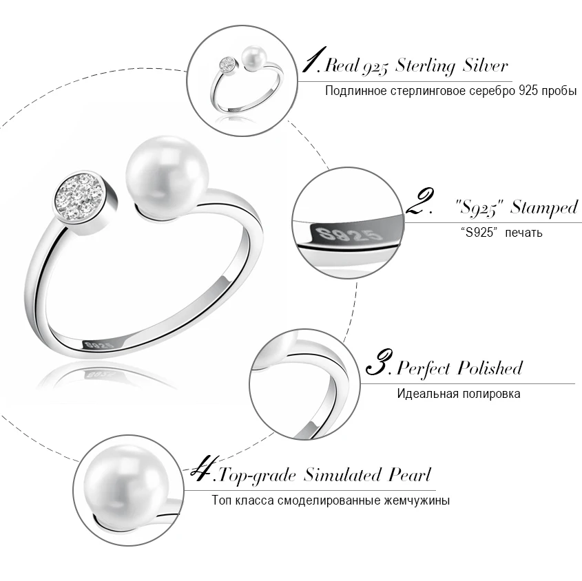ORSA JEWELS регулируемое жемчужное кольцо, Стерлинговое серебро 925, ювелирное изделие, CZ проложенное кольцо для женщин, рождественский подарок, кольца SR15
