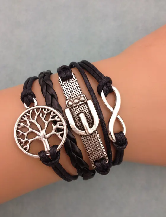 3 шт. бесконечности браслет ручной работы металл очарование кожаный модные jewerlly и