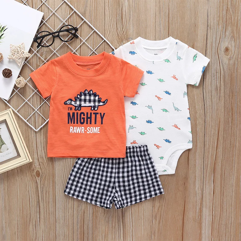 Комплект одежды для маленьких мальчиков 2019 г. летние модные хлопковые топы с