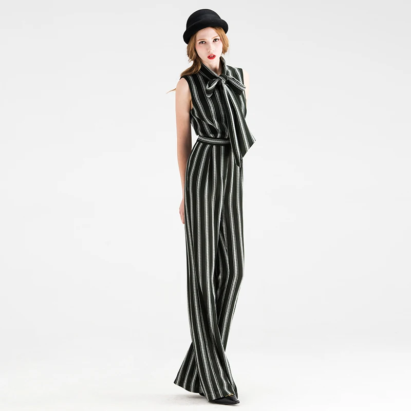 striped Бренд YIGELILA 5278 новейший осенний женский модный комбинезон в полоску без рукавов с бантом на воротнике - Цвет: striped