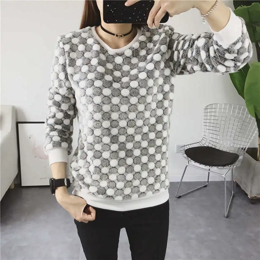 Женские повседневные блузки с круглым вырезом теплые рубашки принтом звезд