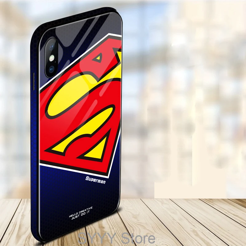 Tempered glass phone case for iPhone XR X XS Max 6 7 8 Plus Colored edge Marvel Angry Embossed Captain America Iron Man Heroes |