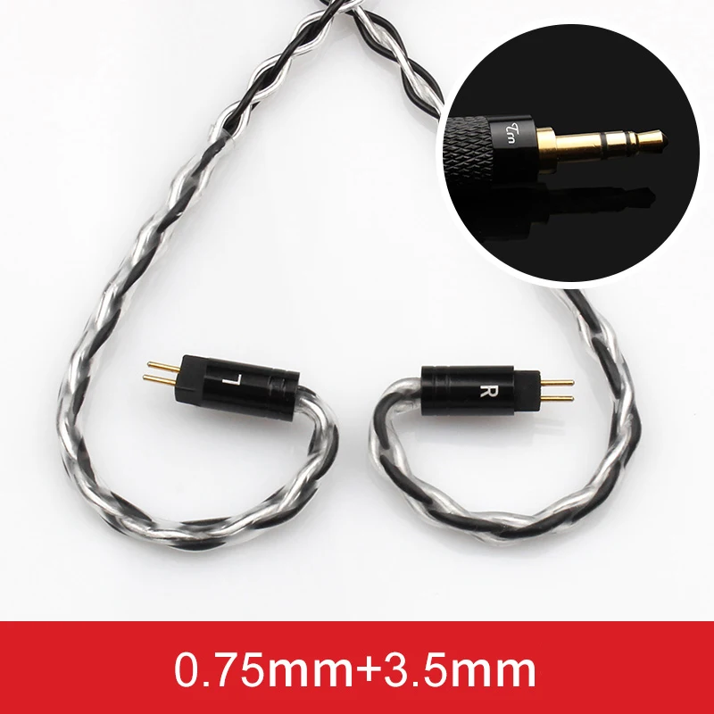 TRN MMCX/2Pin разъем 3,5/2,5 мм сбалансированный 8-жильный Медный Серебряный смешанный кабель для TRN V80/V20/V60/V10 ES4 AS10 ZS10 BA10 - Цвет: 0.75mm 3.5mm Black