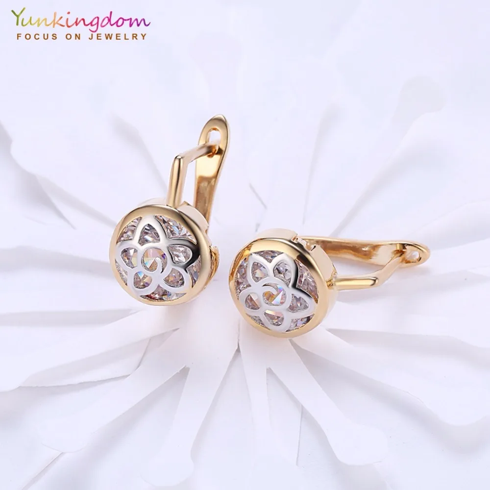 Винтажные серьги кольца в форме цветка золотого цвета с фианитами Модные женские