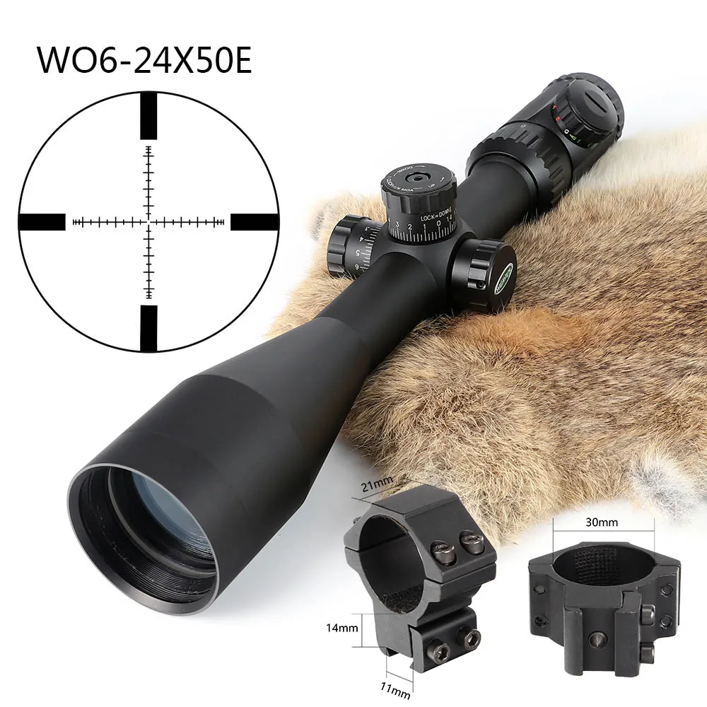with Dovetail Rings Охотничья стрельба 6-24X50 оптический прицел P4 стекло травленая сетка оптические прицелы Боковая регулировка параллакса прицел - Цвет: with Dovetail Rings