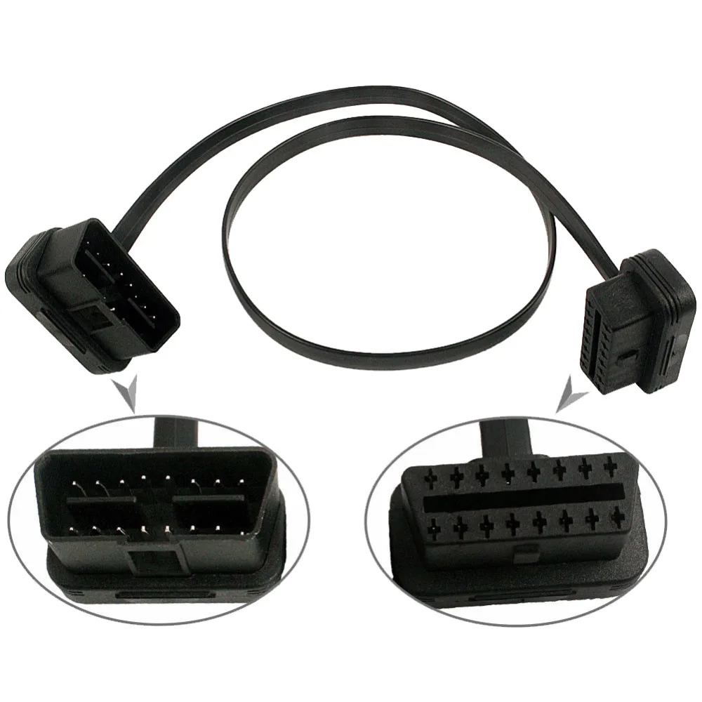 Плоский тонкий как лапша OBDII OBD2 16Pin ELM327 мужчина к женскому локоть расширение OBD 2