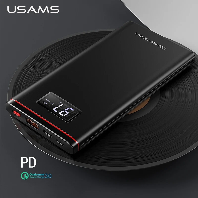 USAMS PD QC 3 0 18 W 10000 mAh power Bank Dual USB с Светодиодная подсветка портативное внешнее