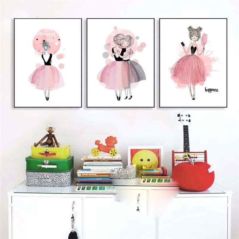 Холщовая картина HAOCHU для девочек уютный розовый акварельный художественный