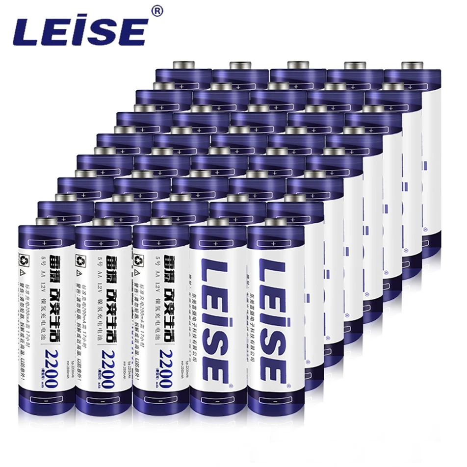 40PCS LEISE 20pcs AA Аккумуляторная батарея 1,2 v Ni-MH 2A 2200 mAh батареи рециркулируют 1000 раз AA батареи для дистанционного управления игрушки - Цвет: 40PCS