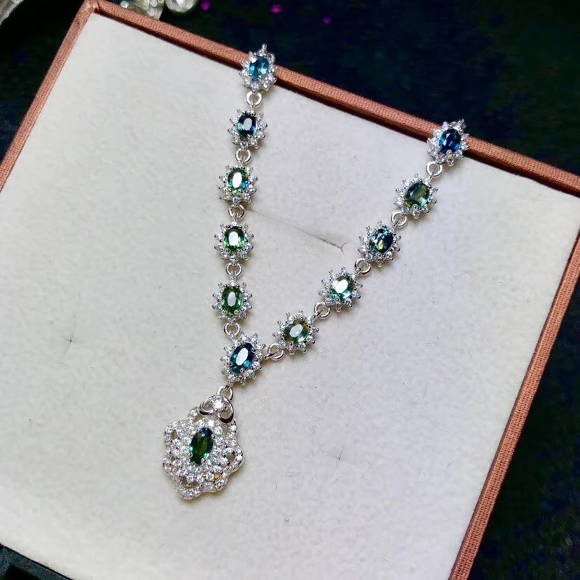 

Natural blue sapphire gem Pendant necklace S925 silver natural gemstone necklace Fashion Princess woman girl party gift jewelry
